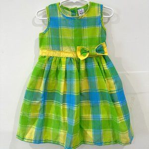 Green Plaid Sleeveless Dress with Bow & Button Enclosure - Size 4 by Just Kids